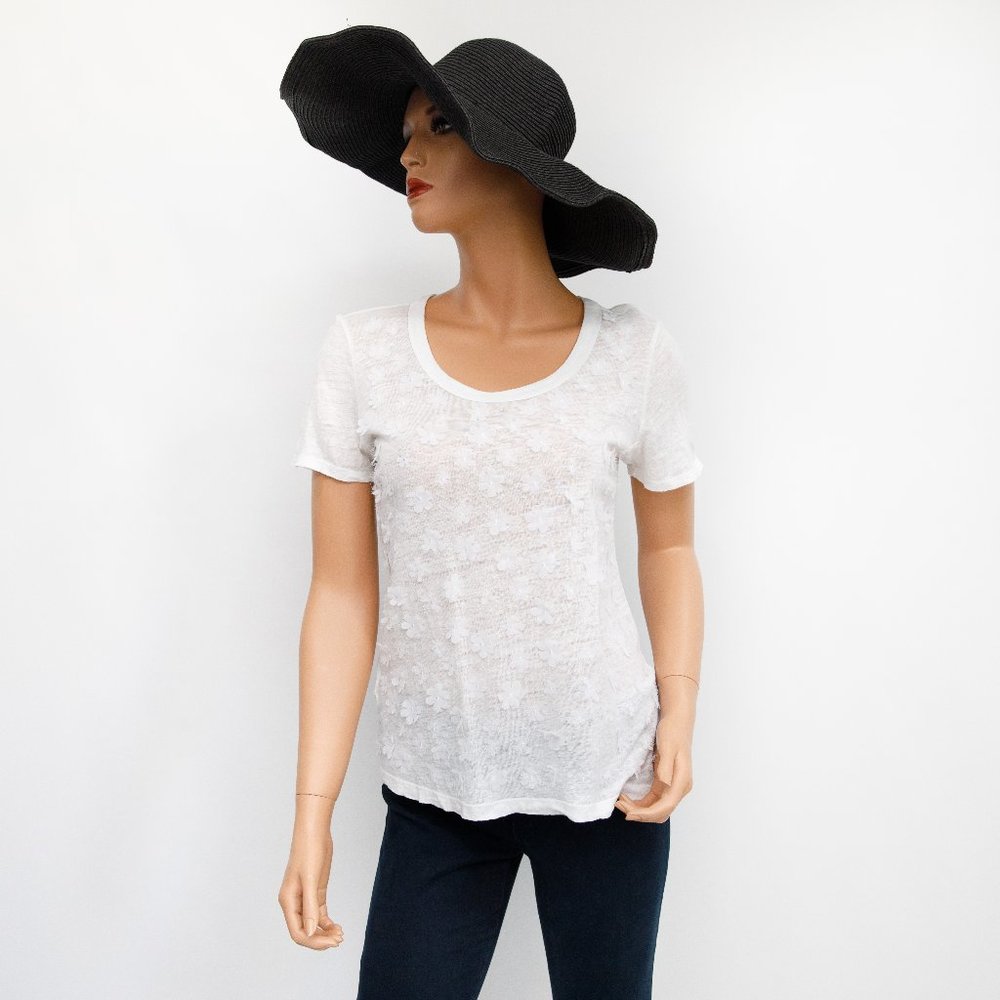 Tommy Bahama Sheer White Flower Linen T-Shirt